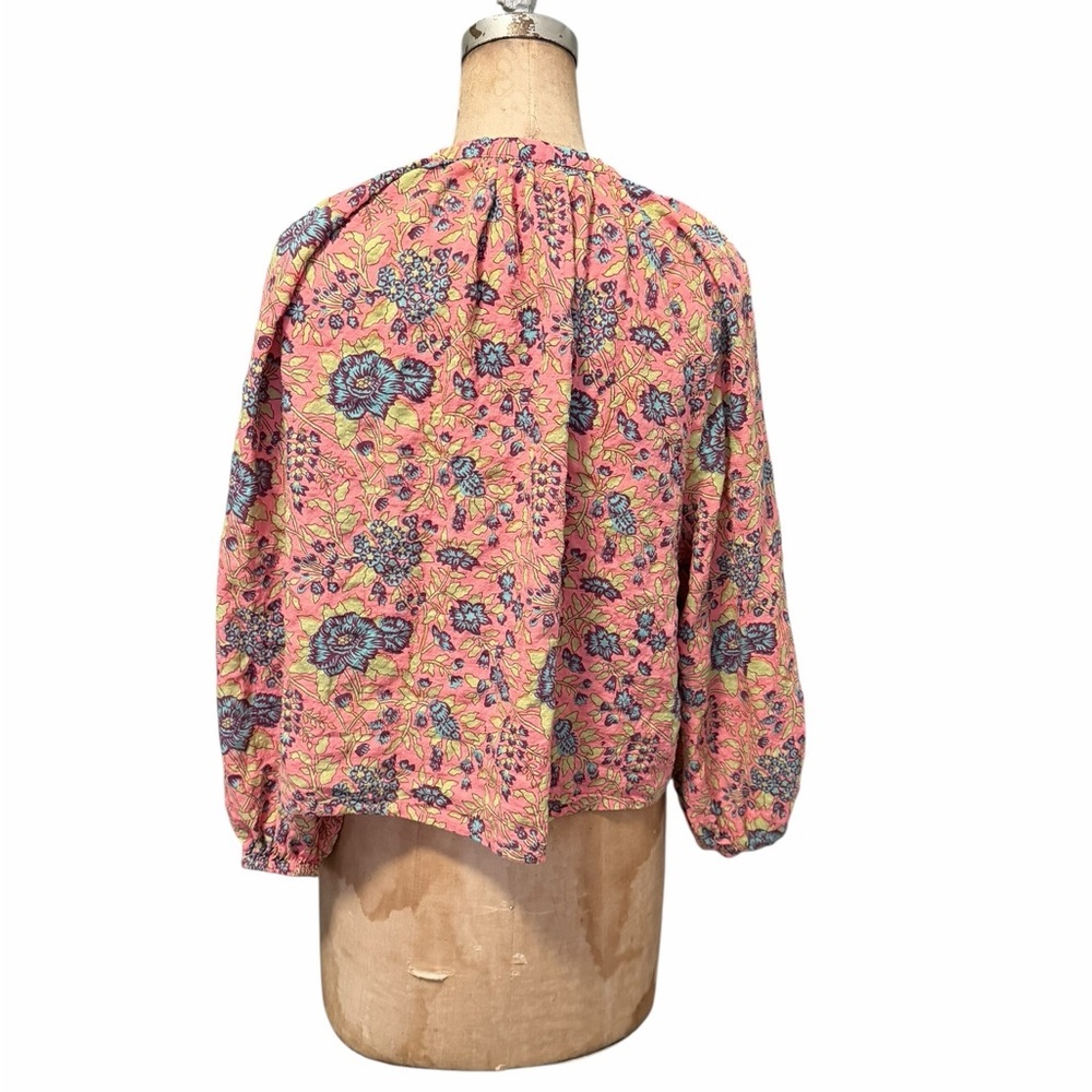Natural Life Floral Pink Bohemian Long Sleeve With Tassels Women's Top Size S - Picture 2 of 6